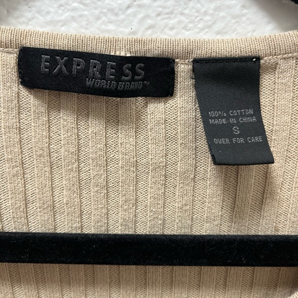 Express Women's Tan Ribbed Crew Neck Sweater - Picture 3 of 3